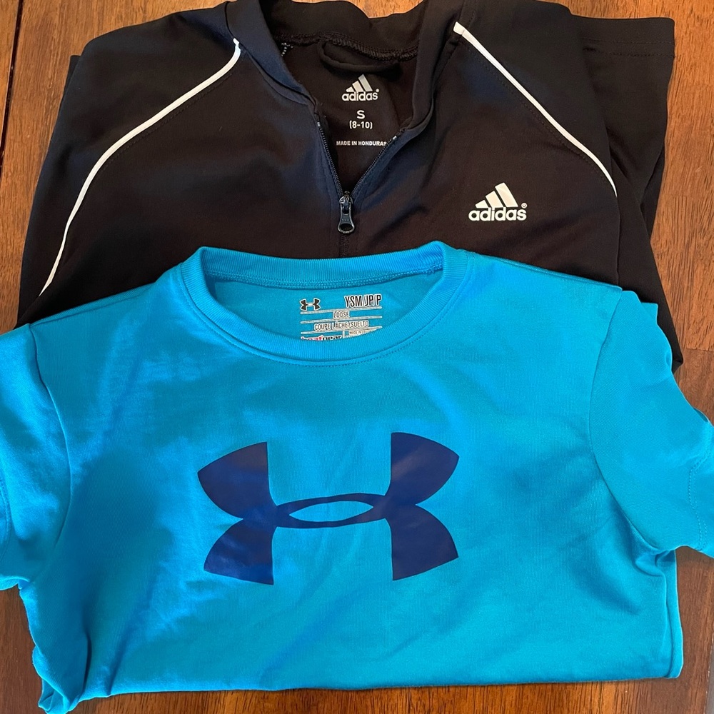 Unisex Youth Small 8-10 Under Armour shirt & Adidas pullover with front pockets